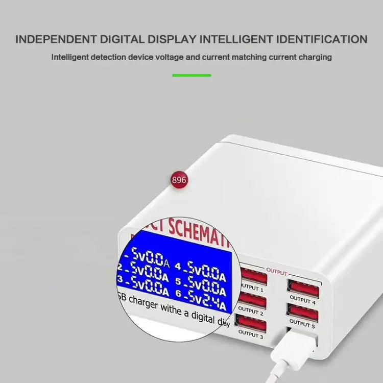 899 30W QC 3.0 6 USB Ports Fast Charger with LCD Digital Display EU Plug - 899