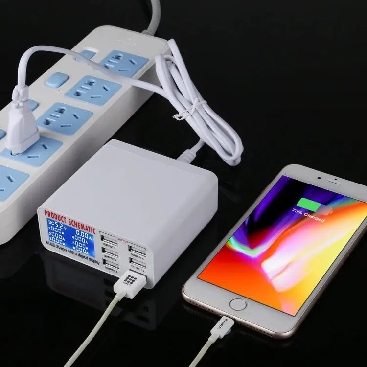 899 30W QC 3.0 6 USB Ports Fast Charger with LCD Digital Display EU Plug - 899