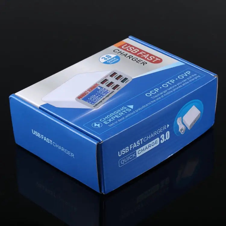 899 30W QC 3.0 6 USB Ports Fast Charger with LCD Digital Display EU Plug - 899