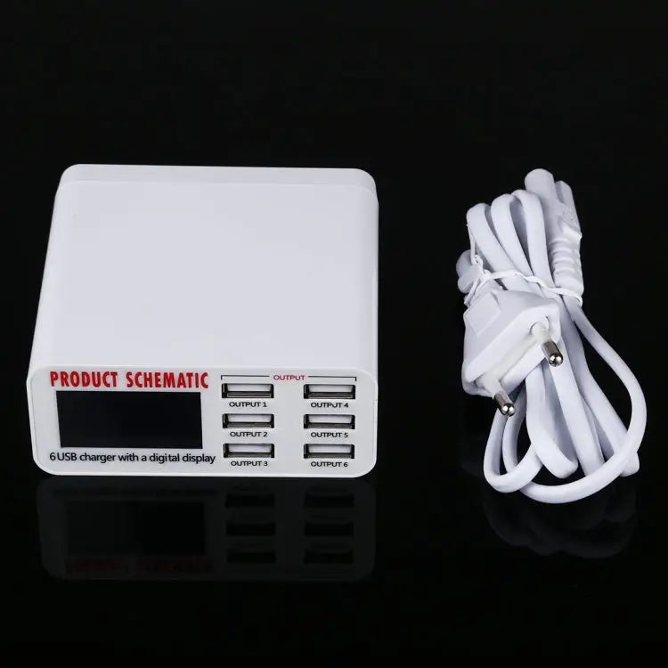 899 30W QC 3.0 6 USB Ports Fast Charger with LCD Digital Display EU Plug - 899