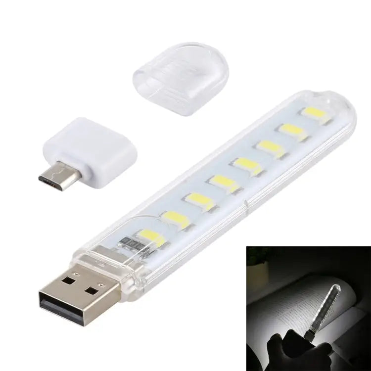 8LEDs 5V 200LM USB LED Book Light Portable Night Light with Micro Adapter with Micro Adapter - with Micro Adapter