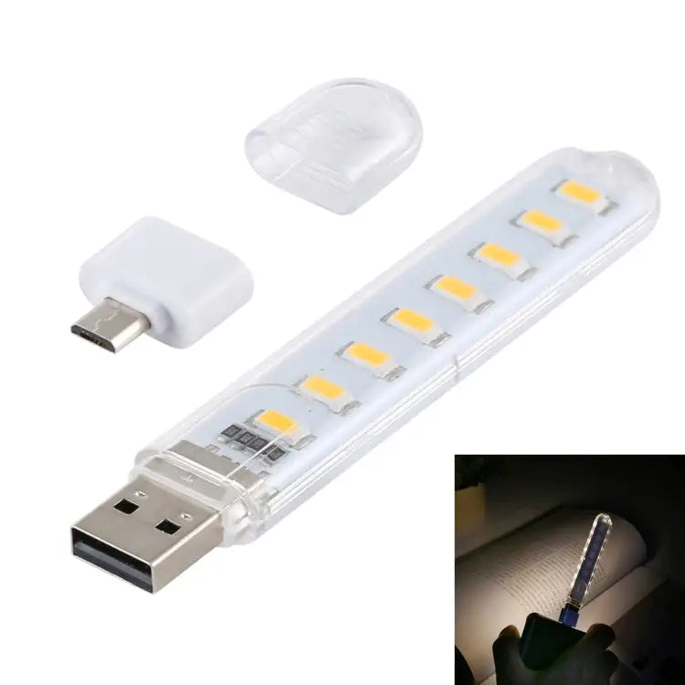 8LEDs 5V 200LM USB LED Book Light Portable Night Light with Micro Adapter with Micro Adapter - with Micro Adapter