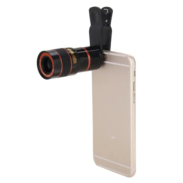 8X Zoom Telescope Telephoto Camera Lens with Clip - Black
