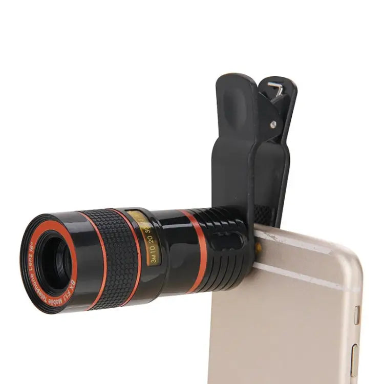 8X Zoom Telescope Telephoto Camera Lens with Clip - Black