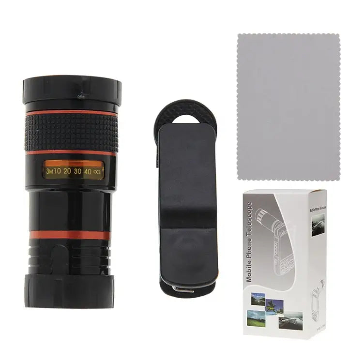 8X Zoom Telescope Telephoto Camera Lens with Clip - Black