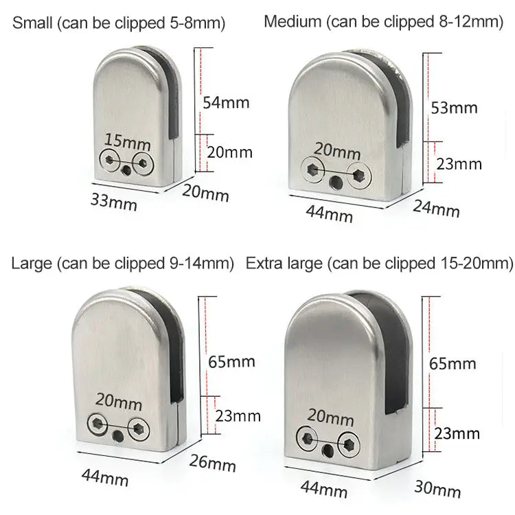 9-14mm Concave Curved Bottom Matte Polished 201 Stainless Steel Fixed Clip Railing Glass Wood Layer Board Clamp Bracket