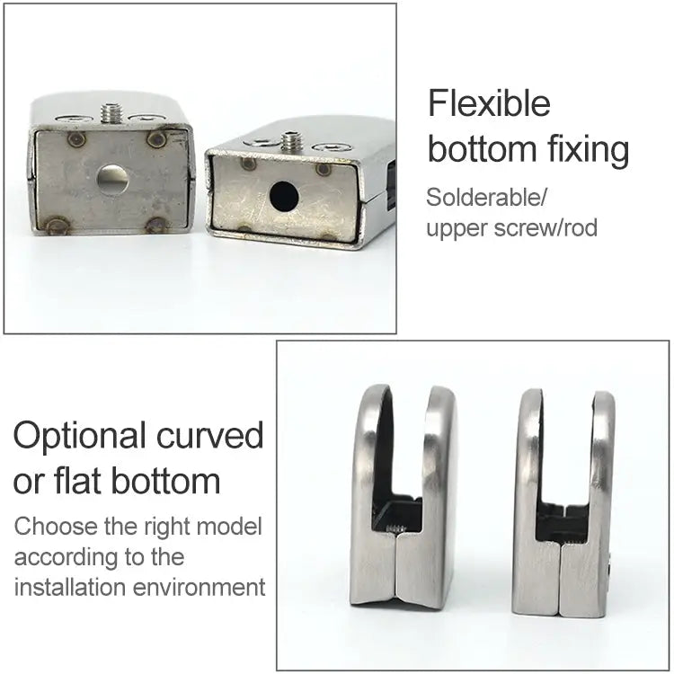 9-14mm Concave Curved Bottom Matte Polished 201 Stainless Steel Fixed Clip Railing Glass Wood Layer Board Clamp Bracket