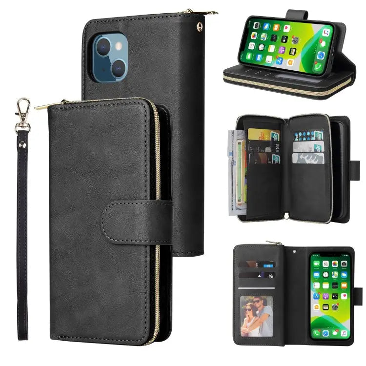9 Card Slots Zipper Wallet Bag Leather Phone Case For iPhone 13 mini For iPhone 13 For iPhone 13 Pro For iPhone 13 Pro