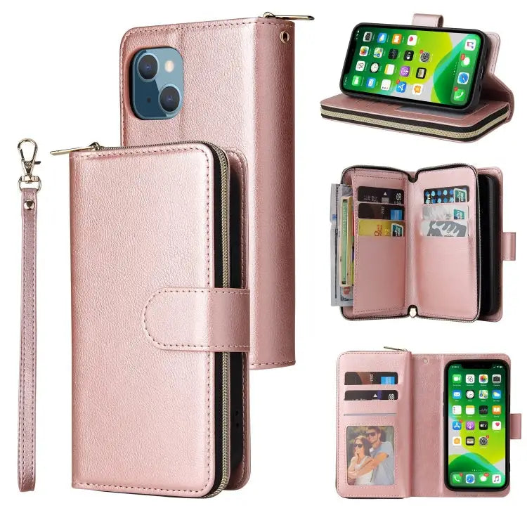9 Card Slots Zipper Wallet Bag Leather Phone Case For iPhone 13 mini For iPhone 13 For iPhone 13 Pro For iPhone 13 Pro