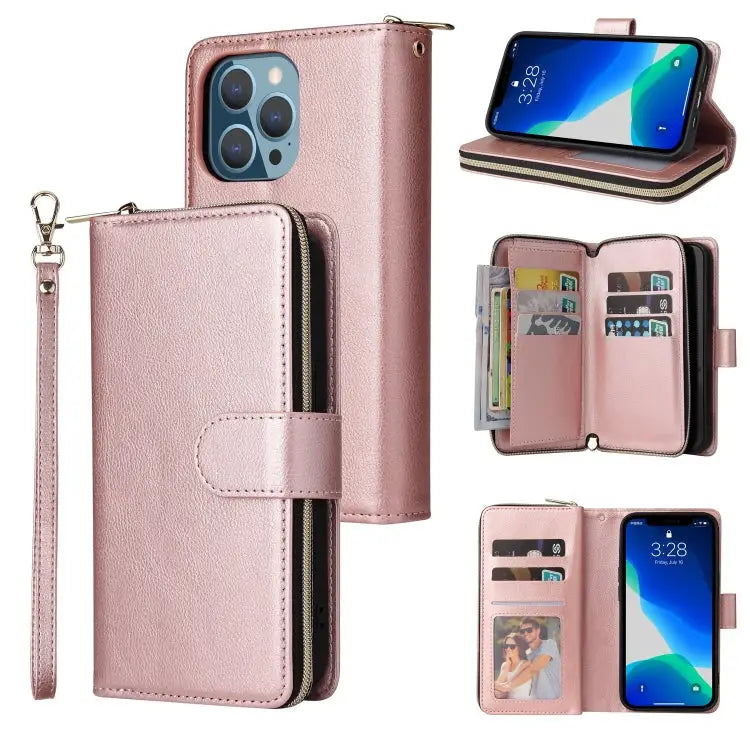 9 Card Slots Zipper Wallet Bag Leather Phone Case For iPhone 13 mini For iPhone 13 For iPhone 13 Pro For iPhone 13 Pro