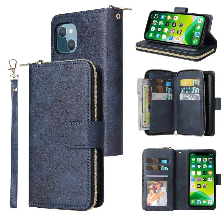 9 Card Slots Zipper Wallet Bag Leather Phone Case For iPhone 13 mini For iPhone 13 For iPhone 13 Pro For iPhone 13 Pro