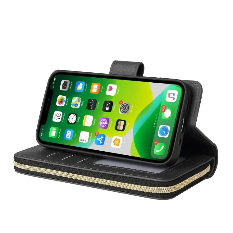 9 Card Slots Zipper Wallet Bag Leather Phone Case For iPhone 13 mini For iPhone 13 For iPhone 13 Pro For iPhone 13 Pro