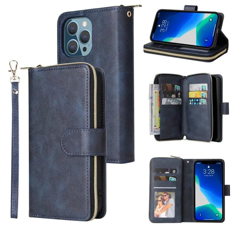 9 Card Slots Zipper Wallet Bag Leather Phone Case For iPhone 13 mini For iPhone 13 For iPhone 13 Pro For iPhone 13 Pro
