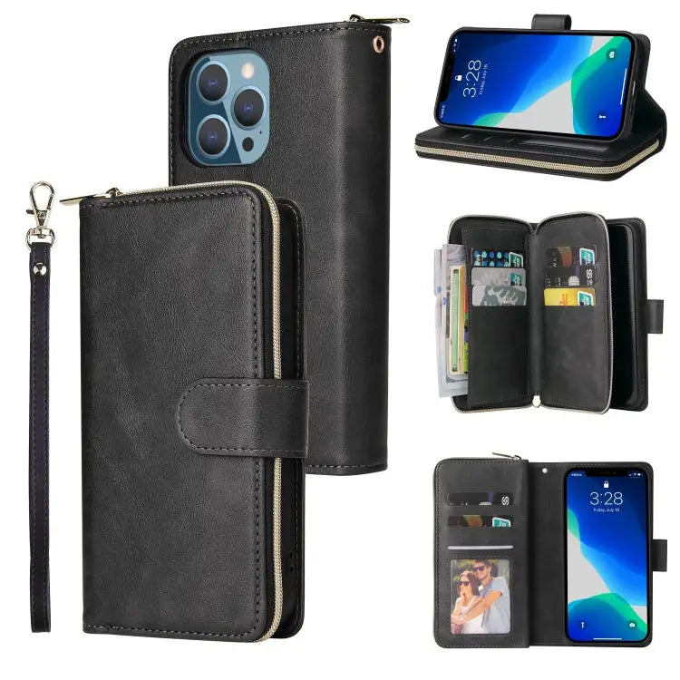 9 Card Slots Zipper Wallet Bag Leather Phone Case For iPhone 13 mini For iPhone 13 For iPhone 13 Pro For iPhone 13 Pro