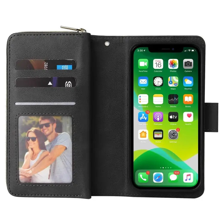 9 Card Slots Zipper Wallet Bag Leather Phone Case For iPhone 13 mini For iPhone 13 For iPhone 13 Pro For iPhone 13 Pro