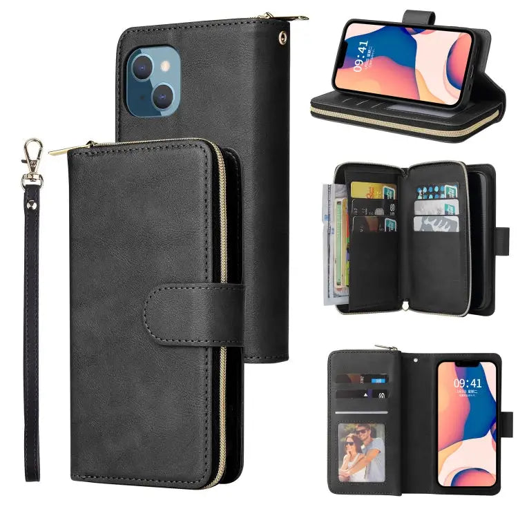 9 Card Slots Zipper Wallet Bag Leather Phone Case For iPhone 14 For iPhone 14 Plus For iPhone 14 Pro For iPhone 14 Pro
