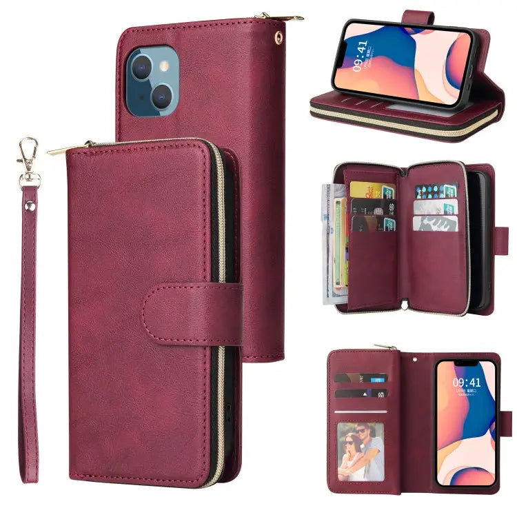 9 Card Slots Zipper Wallet Bag Leather Phone Case For iPhone 14 For iPhone 14 Plus For iPhone 14 Pro For iPhone 14 Pro
