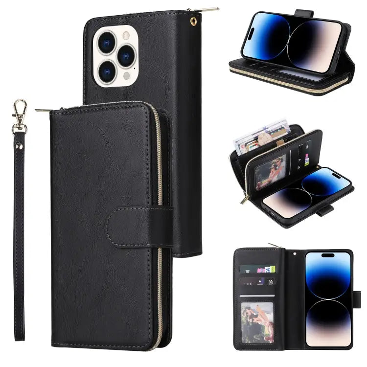 9 Card Slots Zipper Wallet Bag Leather Phone Case For iPhone 14 For iPhone 14 Plus For iPhone 14 Pro For iPhone 14 Pro