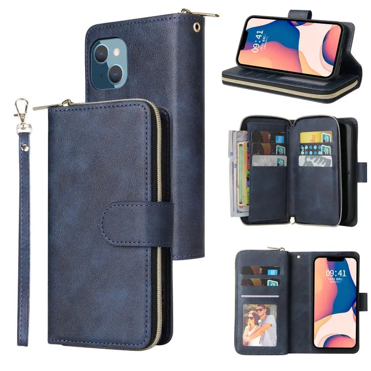 9 Card Slots Zipper Wallet Bag Leather Phone Case For iPhone 14 For iPhone 14 Plus For iPhone 14 Pro For iPhone 14 Pro