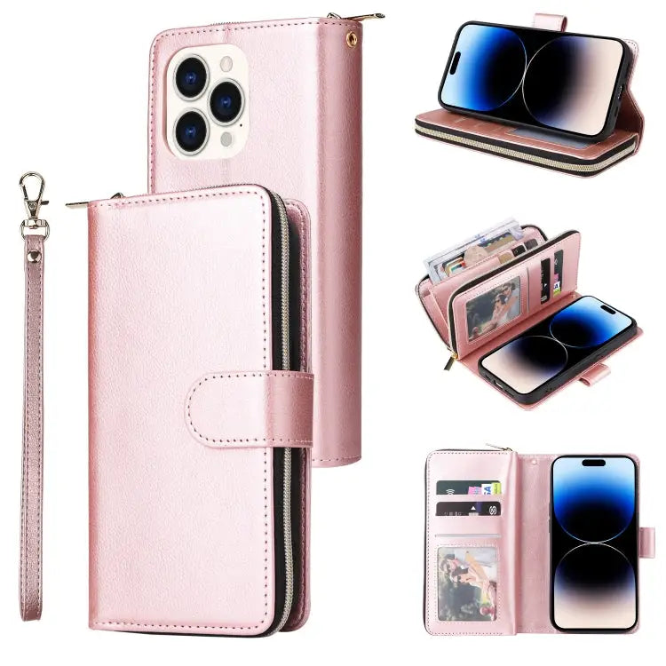9 Card Slots Zipper Wallet Bag Leather Phone Case For iPhone 14 For iPhone 14 Plus For iPhone 14 Pro For iPhone 14 Pro
