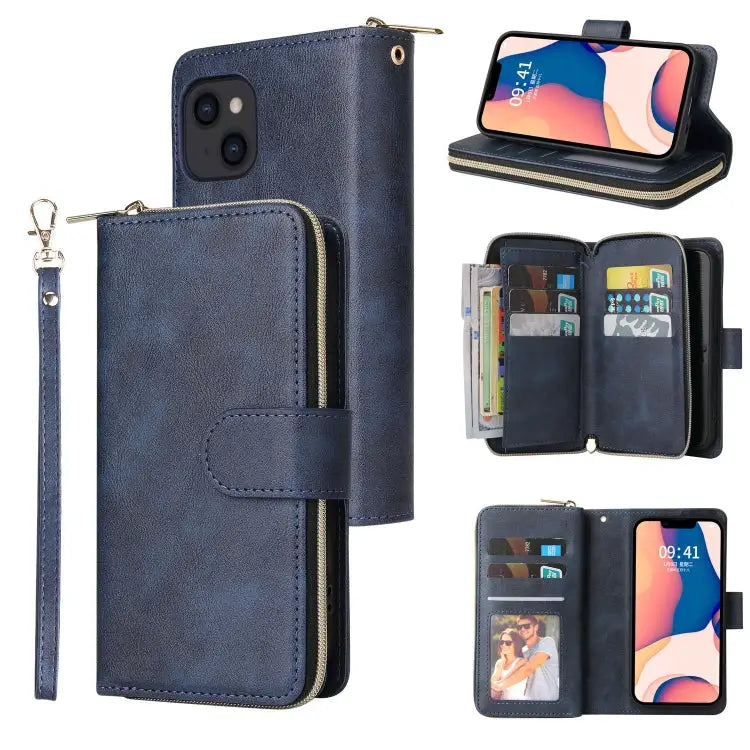 9 Card Slots Zipper Wallet Bag Leather Phone Case For iPhone 14 For iPhone 14 Plus For iPhone 14 Pro For iPhone 14 Pro