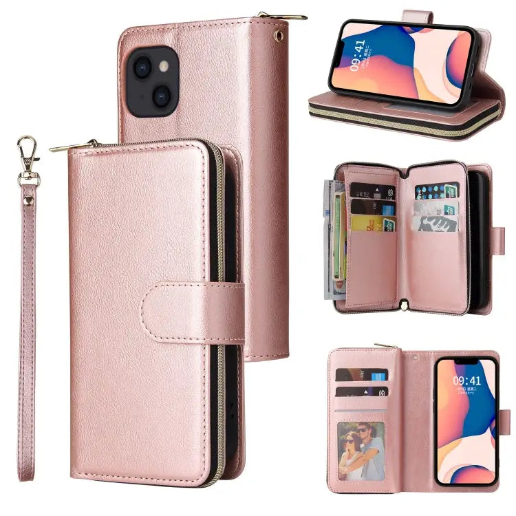 9 Card Slots Zipper Wallet Bag Leather Phone Case For iPhone 14 For iPhone 14 Plus For iPhone 14 Pro For iPhone 14 Pro