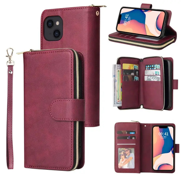 9 Card Slots Zipper Wallet Bag Leather Phone Case For iPhone 14 For iPhone 14 Plus For iPhone 14 Pro For iPhone 14 Pro