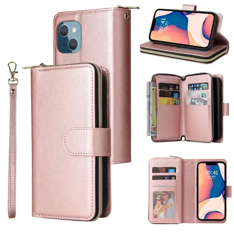 9 Card Slots Zipper Wallet Bag Leather Phone Case For iPhone 14 For iPhone 14 Plus For iPhone 14 Pro For iPhone 14 Pro