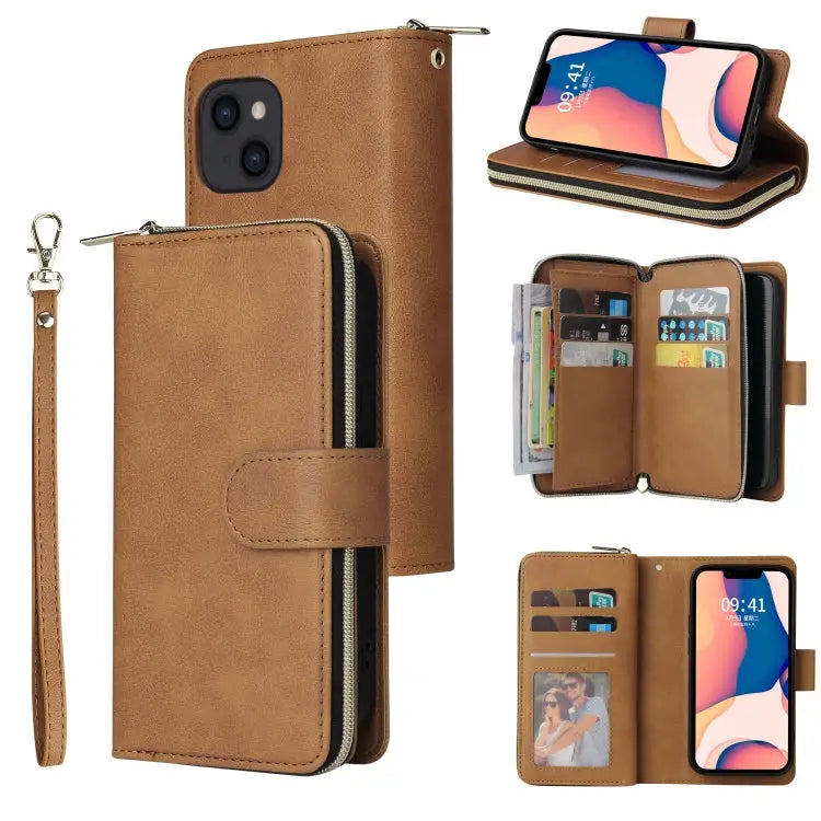 9 Card Slots Zipper Wallet Bag Leather Phone Case For iPhone 14 For iPhone 14 Plus For iPhone 14 Pro For iPhone 14 Pro