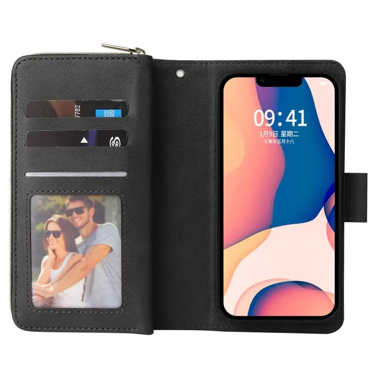 9 Card Slots Zipper Wallet Bag Leather Phone Case For iPhone 14 For iPhone 14 Plus For iPhone 14 Pro For iPhone 14 Pro