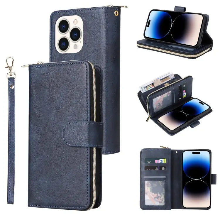 9 Card Slots Zipper Wallet Bag Leather Phone Case For iPhone 14 For iPhone 14 Plus For iPhone 14 Pro For iPhone 14 Pro