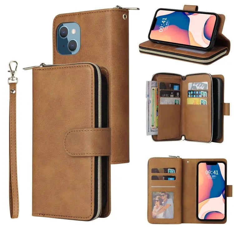 9 Card Slots Zipper Wallet Bag Leather Phone Case For iPhone 14 For iPhone 14 Plus For iPhone 14 Pro For iPhone 14 Pro