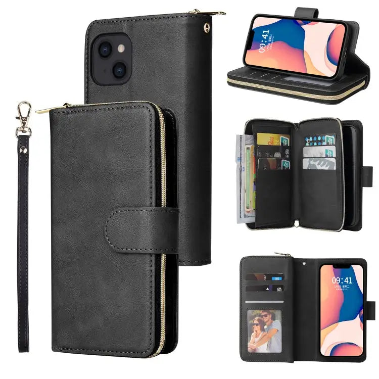 9 Card Slots Zipper Wallet Bag Leather Phone Case For iPhone 14 For iPhone 14 Plus For iPhone 14 Pro For iPhone 14 Pro