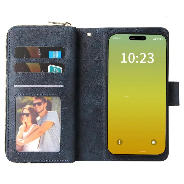 9 Card Slots Zipper Wallet Bag Leather Phone Case For iPhone 15 - Apple Accessories