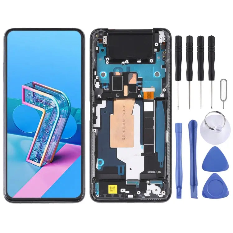 90Hz AMOLED Material LCD Screen and Digitizer Full Assembly with Frame for Asus Zenfone 7 Pro / Zenfone 7 ZS670KS