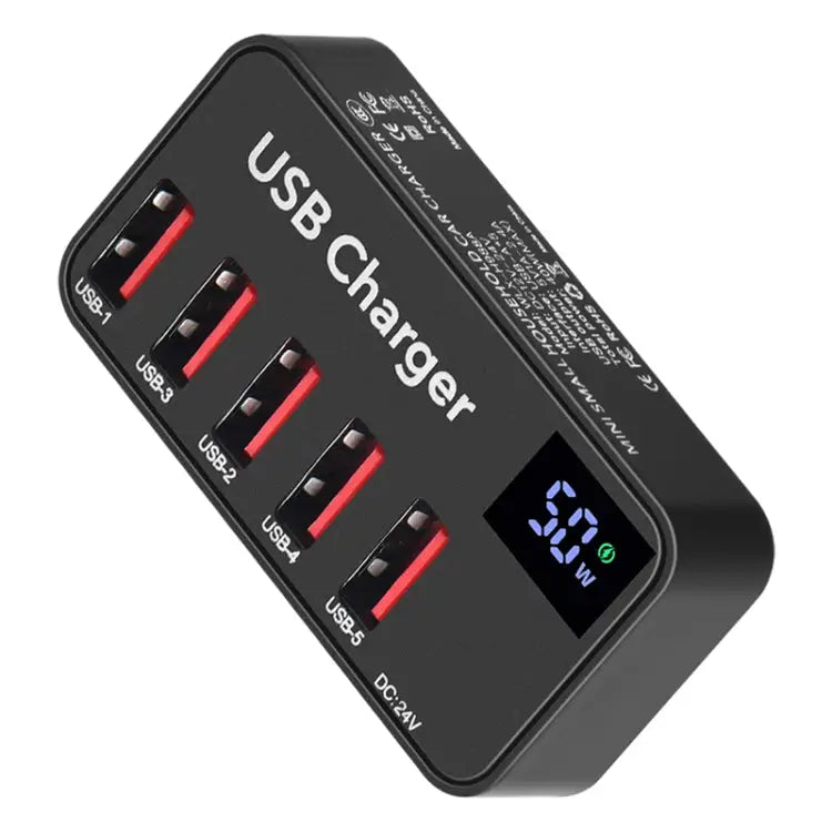 988A Multi-function DC 12V 5 Ports USB Digital Display Fast Charger - 988A
