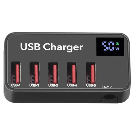 988A Multi-function DC 12V 5 Ports USB Digital Display Fast Charger - 988A