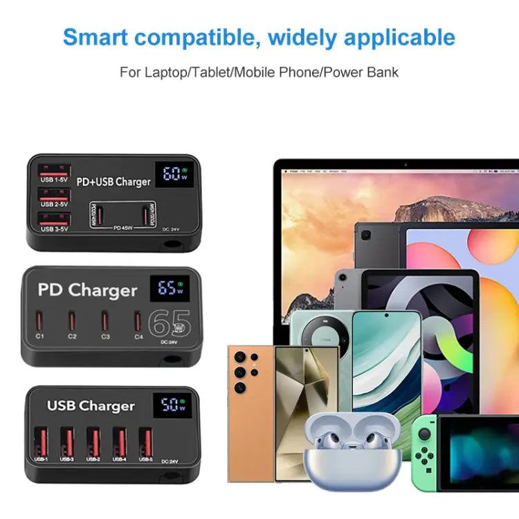 988A Multi-function DC 12V 5 Ports USB Digital Display Fast Charger - 988A