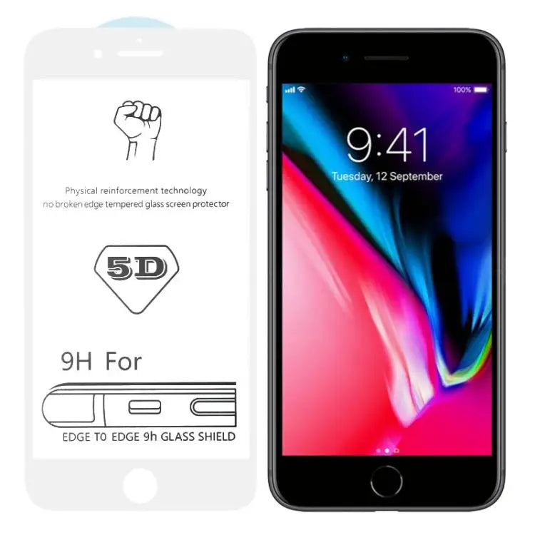 9H 5D White Full Glue Full Screen Tempered Glass Film for iPhone 7 Plus / 8 Plus - For iPhone 7 Plus (White) (1 PC)