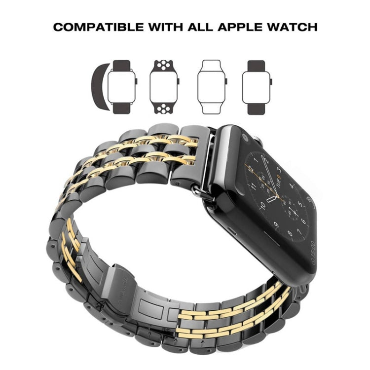 Hidden Butterfly Buckle 7 Beads Stainless Steel Watch Band For Apple Watch 42mm(Silver Gold), 20mm Women