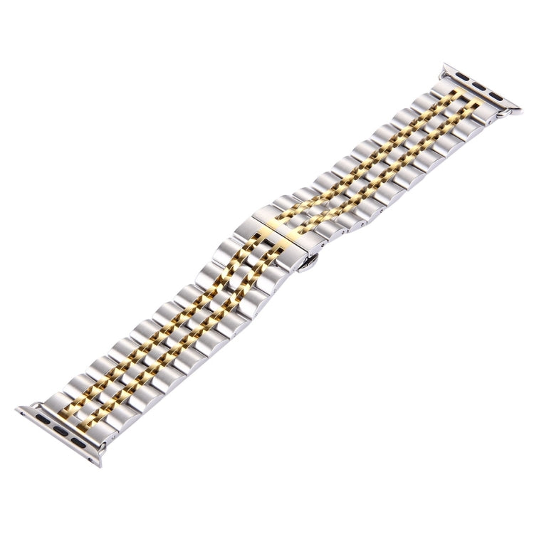 Hidden Butterfly Buckle 7 Beads Stainless Steel Watch Band For Apple Watch 42mm(Silver Gold), 20mm Women