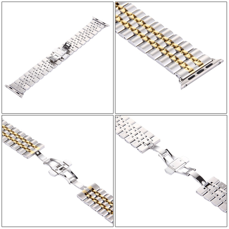 Hidden Butterfly Buckle 7 Beads Stainless Steel Watch Band For Apple Watch 42mm(Silver Gold), 20mm Women