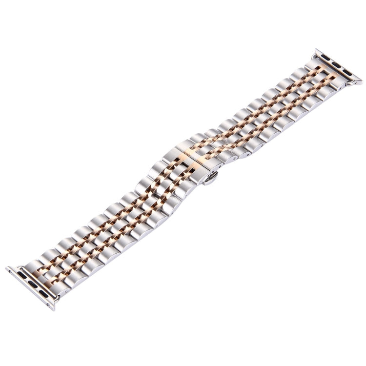 22mm Men Hidden Butterfly Buckle 7 Beads Stainless Steel Watch Band For Apple Watch 42mm, 22mm Men