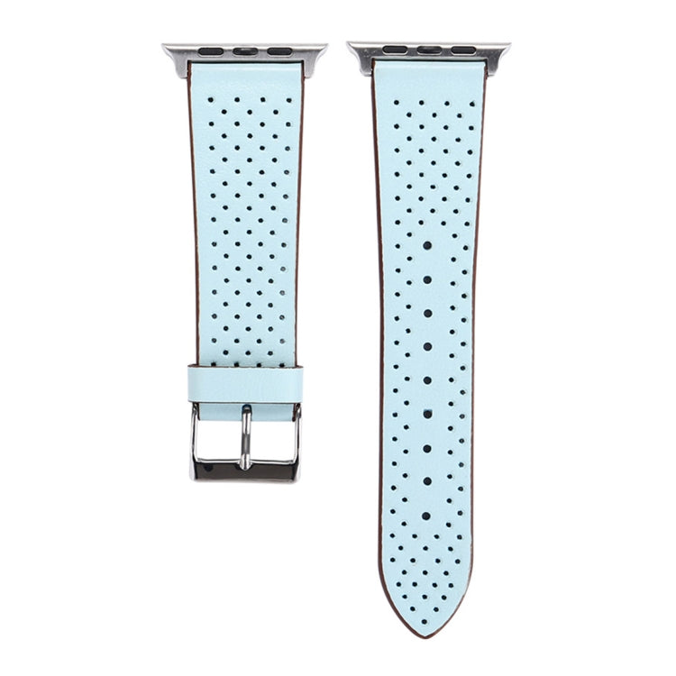 For Apple Watch Series 10 42mm / 9&8&7 41mm / SE 3&SE 2&6&SE&5&4 40mm / 3&2&1 38mm Simple Fashion Genuine Leather Hole Pattern Watch Band, 38mm