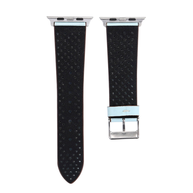 For Apple Watch Series 10 42mm / 9&8&7 41mm / SE 3&SE 2&6&SE&5&4 40mm / 3&2&1 38mm Simple Fashion Genuine Leather Hole Pattern Watch Band, 38mm