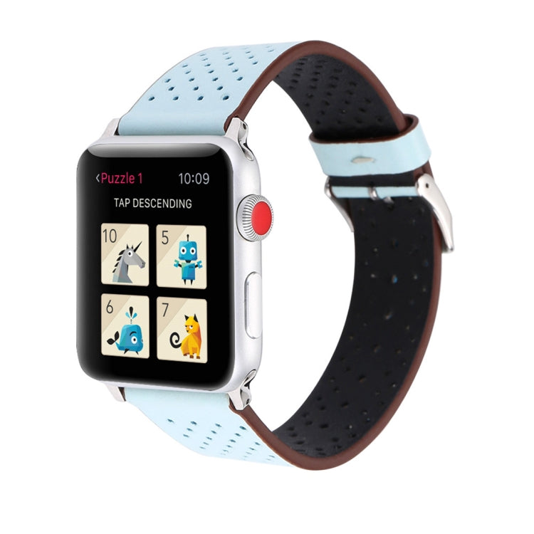 For Apple Watch Series 10 42mm / 9&8&7 41mm / SE 3&SE 2&6&SE&5&4 40mm / 3&2&1 38mm Simple Fashion Genuine Leather Hole Pattern Watch Band, 38mm