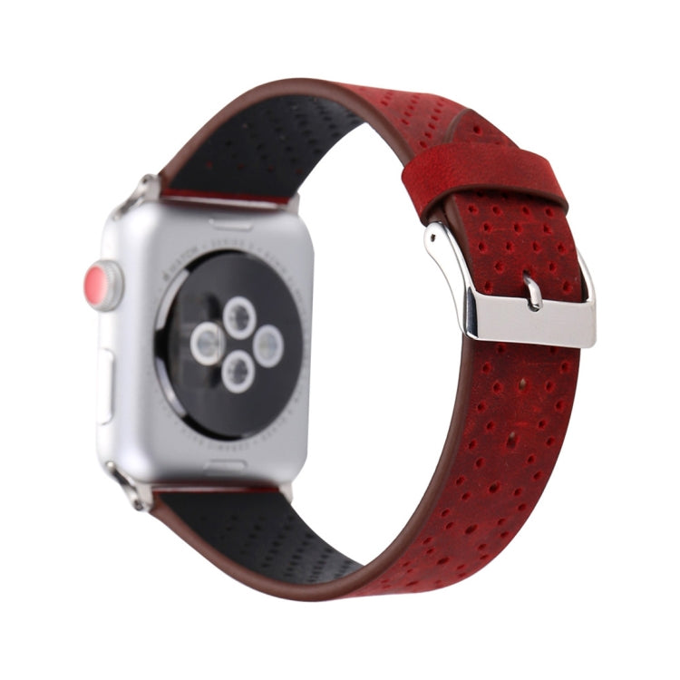 For Apple Watch Series 10 42mm / 9&8&7 41mm / SE 3&SE 2&6&SE&5&4 40mm / 3&2&1 38mm Simple Fashion Genuine Leather Hole Pattern Watch Band, 38mm