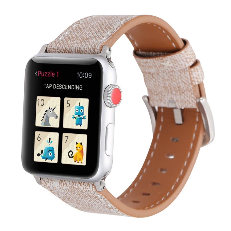 For Apple Watch Series 10 42mm / 9&8&7 41mm / SE 3&SE 2&6&SE&5&4 40mm / 3&2&1 38mm Simple Fashion Genuine Leather Cowboy Pattern Watch Band, 38mm