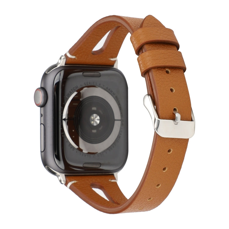Simple V-shaped Leather Watch Band for Apple Watch Ultra 49mm&Watch Ultra 2 49mm / Series 10 46mm / 9&8&7 45mm / SE 3&SE 2&6&SE&5&4 44mm / 3&2&1 42mm