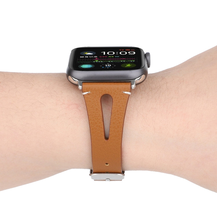 Simple V-shaped Leather Watch Band for Apple Watch Ultra 49mm&Watch Ultra 2 49mm / Series 10 46mm / 9&8&7 45mm / SE 3&SE 2&6&SE&5&4 44mm / 3&2&1 42mm